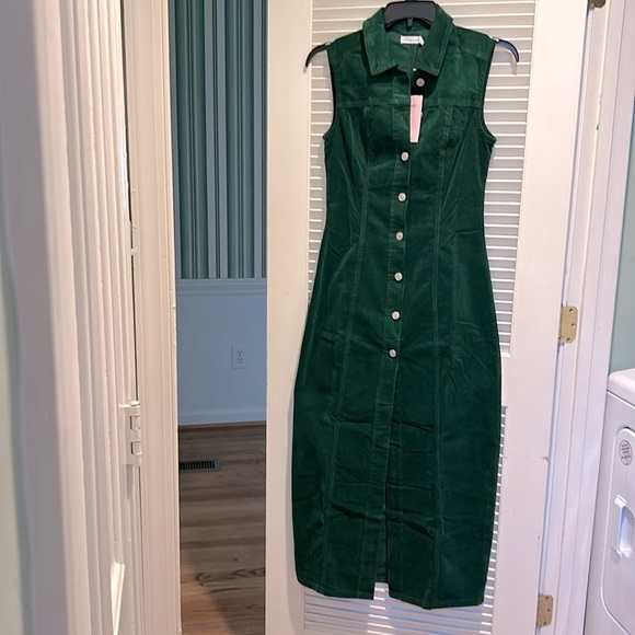 Do not buy sold consignment $225 Corduroy Maxi Dress Green SOLDOUT Size 8 - Picture 2 of 15
